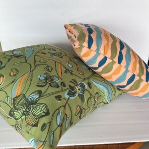 Set of 2 accent throw pillows made with outdoor fade-resistant fabric.